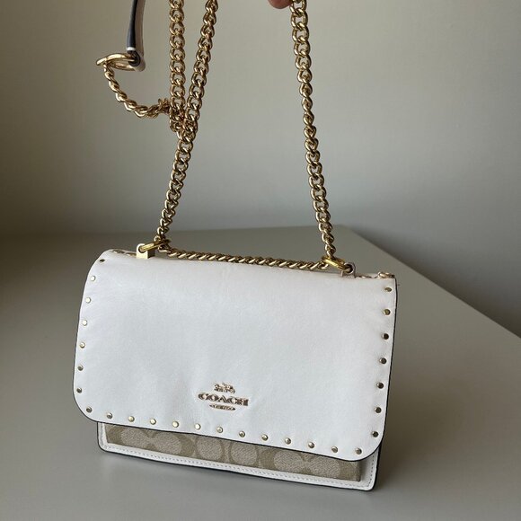 COACH Klare Signature Canvas Crossbody Rivets Gold Light Khaki Multicolor 90400 - Picture 1 of 13